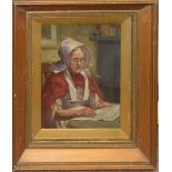 J F Jones, Interior scene with lady seated at a table, oil on canvas, signed and dated 88 lower