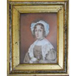 English School (19th century), Portrait of a lady in bonnet, watercolour on ivory, 12 x 9cm