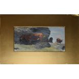 English School (19th/20th century), Cattle in a landscape, oil on board, 12 x 23cm, mounted but