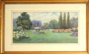 J Sinclair, "Huntress Fountain, Hyde Park" and "St James Park, London", pair of watercolours, both