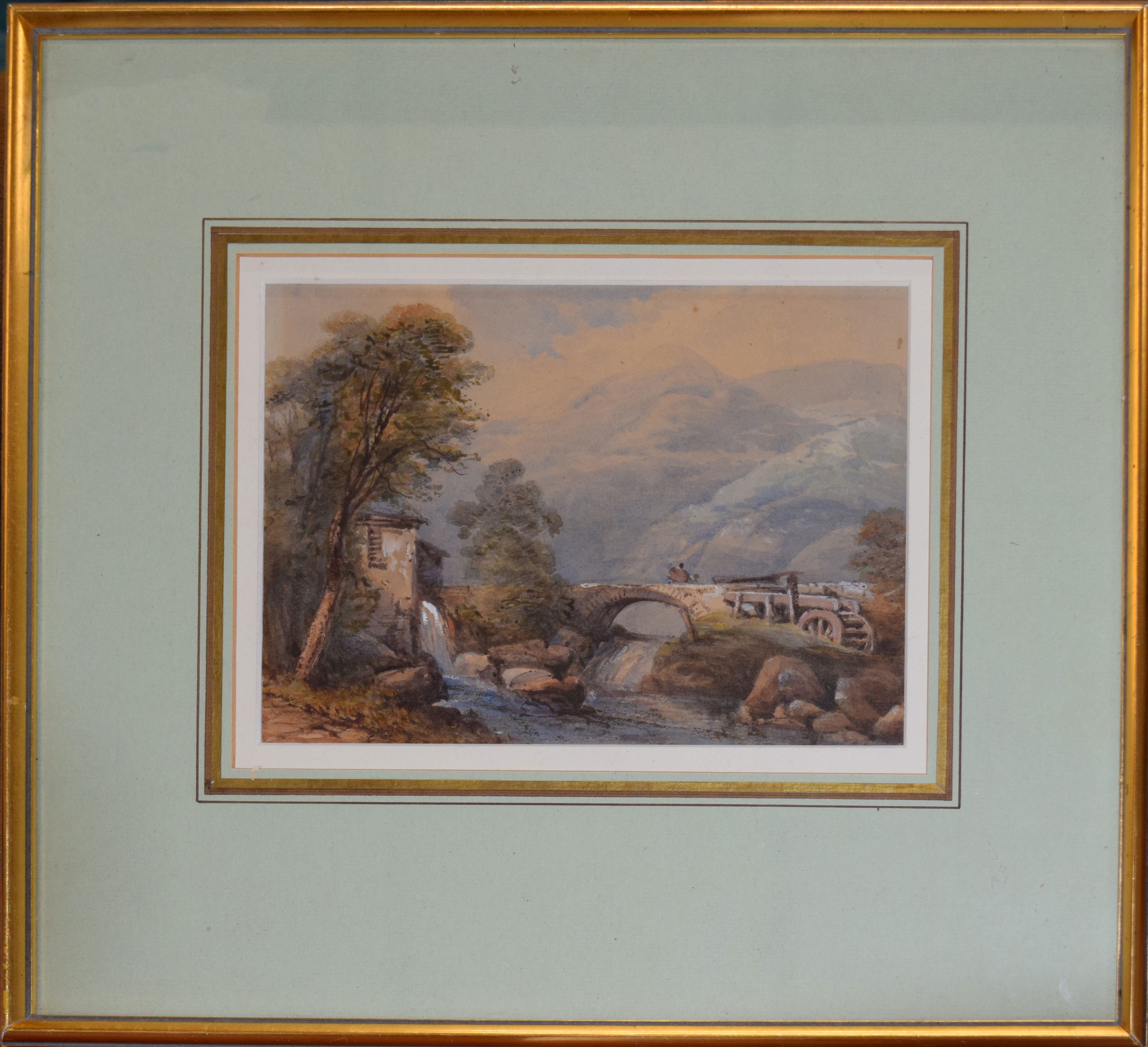 English School (19th century), Mountain landscape with bridge, 15 x 22cm