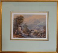 English School (19th century), Mountain landscape with bridge, 15 x 22cm