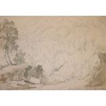 Circle of Edward Lear, Mountain landscape, pen, ink and wash, indistinctly inscribed with title