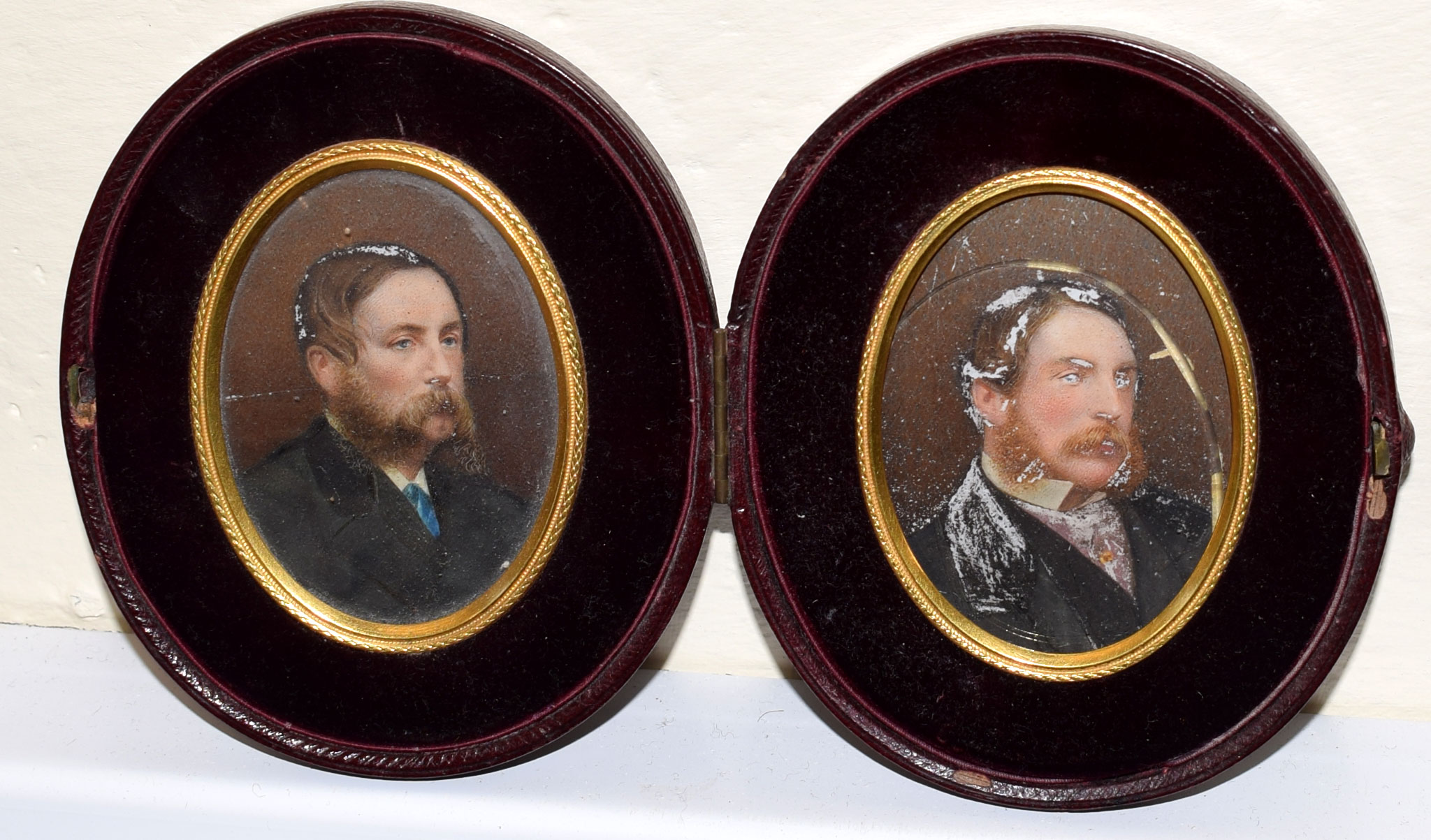 English School (Early 20th Century), Portraits of a Bearded Gent, 2 portrait miniatures in folding