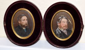 English School (Early 20th Century), Portraits of a Bearded Gent, 2 portrait miniatures in folding