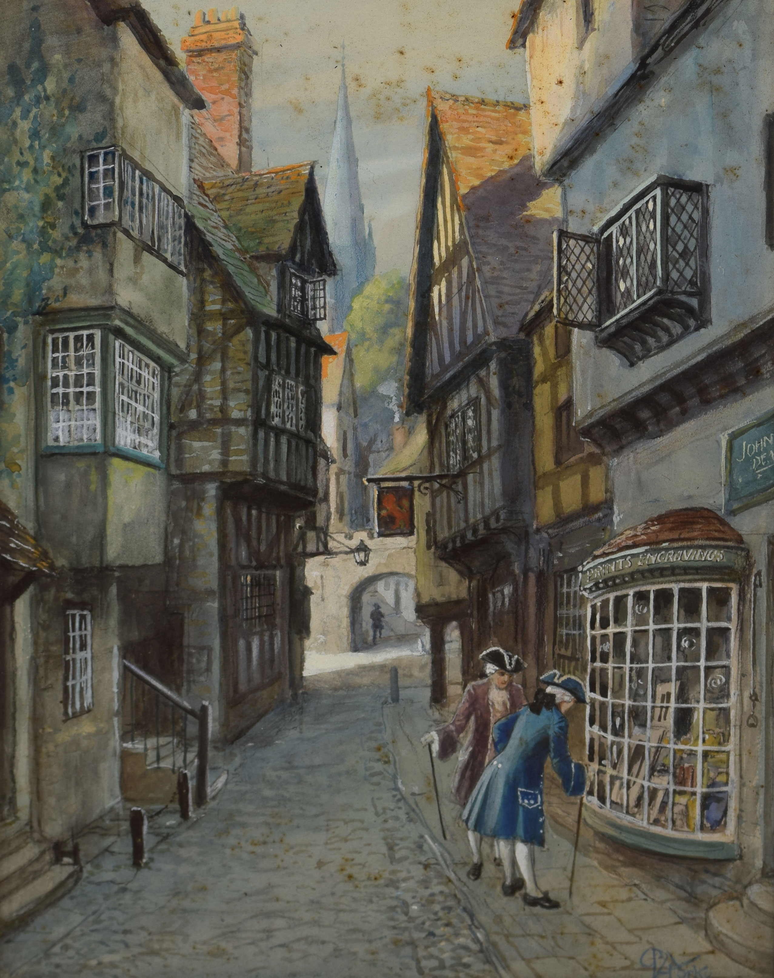 P H Yorke, Street scene in olden times, watercolour, signed lower right, 37 x 27cm