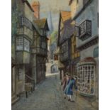 P H Yorke, Street scene in olden times, watercolour, signed lower right, 37 x 27cm