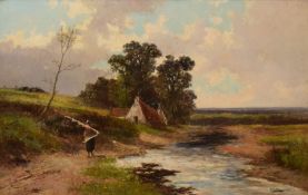 Abraham Hulk Jnr, Figure in a landscape with distant cottage, oil on canvas, signed lower right,