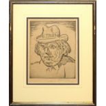 Frederick Carter, self portrait, black and white etching, signed in pencil to lower margin, 21 x