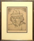 Frederick Carter, self portrait, black and white etching, signed in pencil to lower margin, 21 x