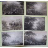 English School (18th/19th century), Landscapes, group of five black chalk/pastel sketches, each