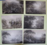 English School (18th/19th century), Landscapes, group of five black chalk/pastel sketches, each