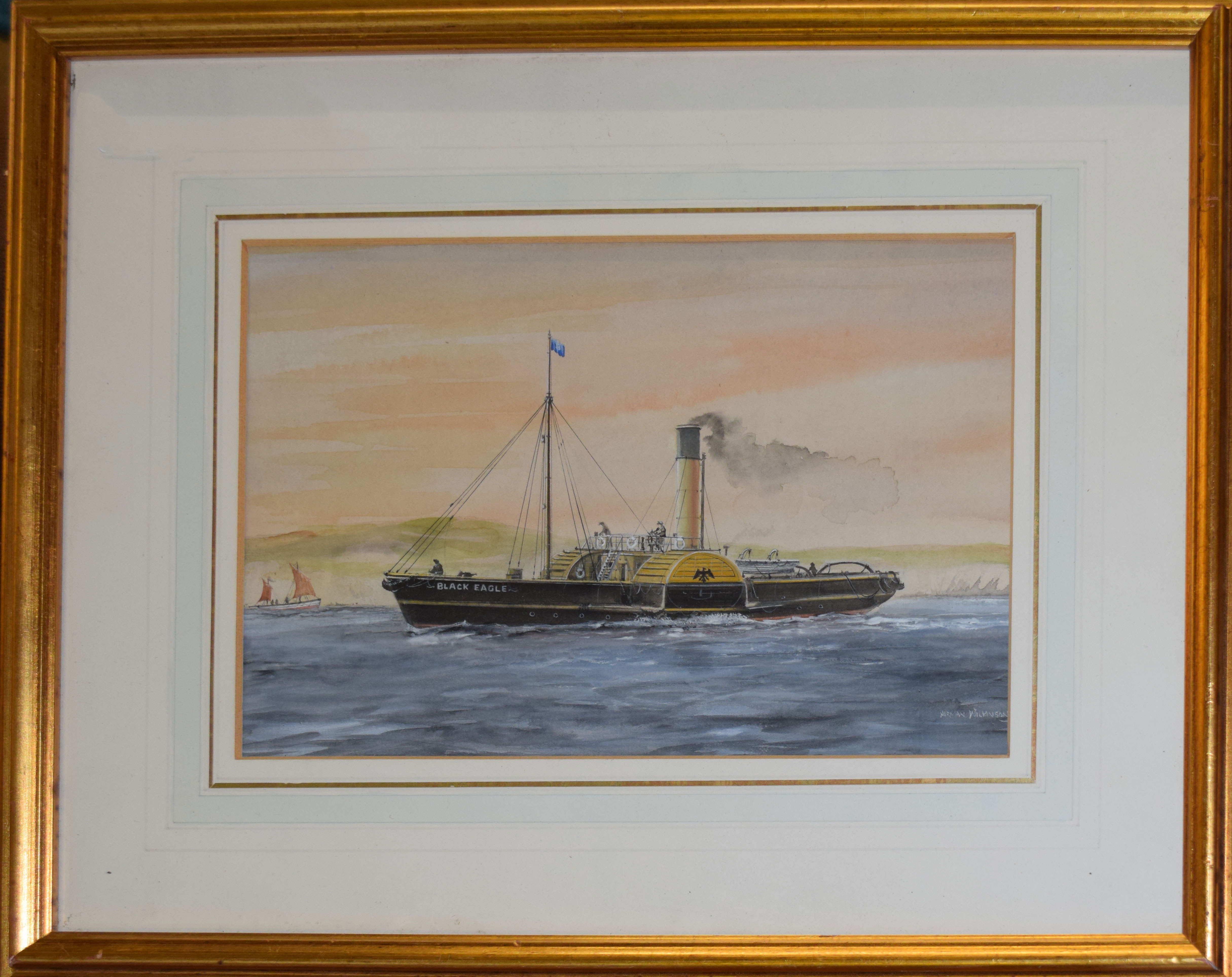 Norman Wilkinson, Paddle Steamer Black Eagle, watercolour, signed lower right, 20 x 30cm