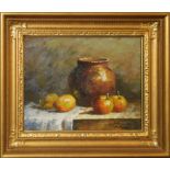 A Mason, Still Life study, oil on panel, signed lower right, 19 x 24cm