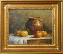 A Mason, Still Life study, oil on panel, signed lower right, 19 x 24cm