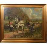 Leon Packwood, Horse pulling a canal boat, oil on canvas, signed and dated 1924 lower right, 40 x