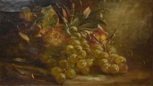 F Bellini, Still Life study of mixed fruit on a mossy bank, oil on canvas, signed lower right, 26