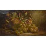 F Bellini, Still Life study of mixed fruit on a mossy bank, oil on canvas, signed lower right, 26