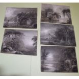 English School (18th/19th century), Landscapes, group of five black chalk/pastel sketches, each