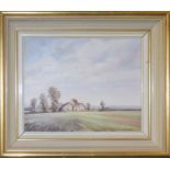 Winifred Mueller, "The Fen Farm" and "March Day", two oils on board, both signed, 18 x 23cm (2)