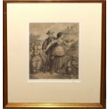 English School (19th century), Figure group, pencil drawing, indistinctly signed lower left, 27 x