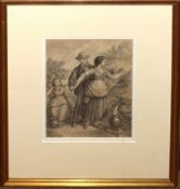 English School (19th century), Figure group, pencil drawing, indistinctly signed lower left, 27 x