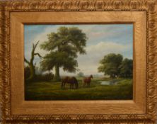 Geoffrey Mace, Landscape with horses, oil on board, 32 x 46cm