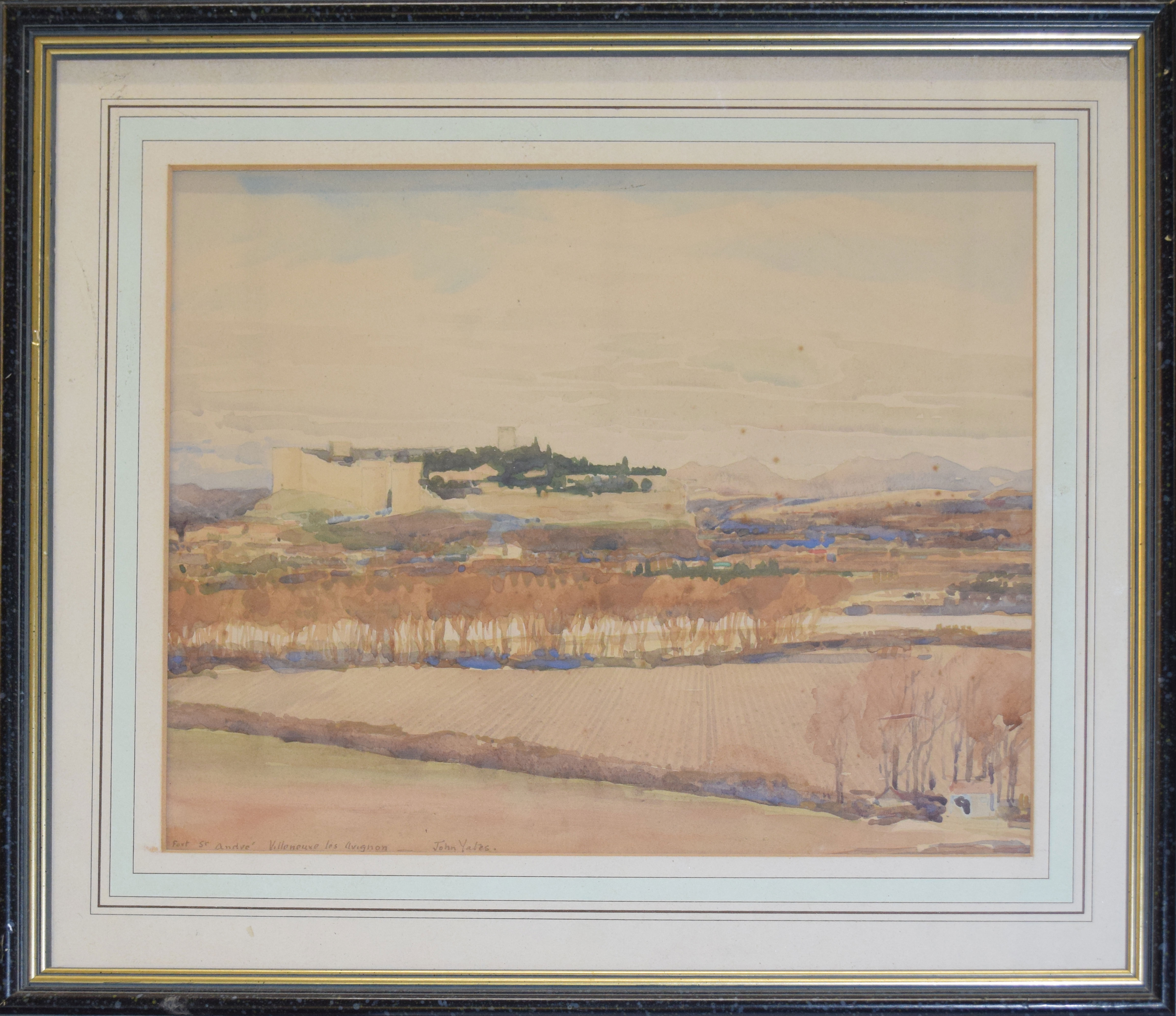 John Yates, "Ford St Andre, Villeneuve les Avignon", watercolour, signed and inscribed with title