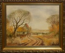 Kevin Curtis, Norfolk landscapes with barns, pair of oils on board, both signed and dated 84, 19 x