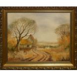 Kevin Curtis, Norfolk landscapes with barns, pair of oils on board, both signed and dated 84, 19 x