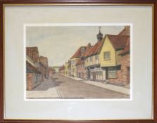 F H Castle, West Wycombe street scene, watercolour, signed lower left, 25 x 35cm