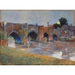 Edward Smith, "Moonrise, Old Bridge, Tewkesbury", watercolour, signed lower left and inscribed