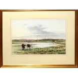 Martin Sexton, Cattle on the marsh, watercolour, signed lower left, 31 x 44cm