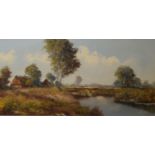 Continental School (20th century), River landscape, oil on canvas, indistinctly signed lower