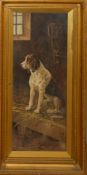 English School (19th century), Dog in a stable, oil on canvas, 90 x 35cm