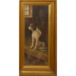 English School (19th century), Dog in a stable, oil on canvas, 90 x 35cm