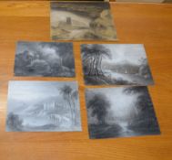 English School (18th/19th century), Landscapes, group of five black chalk/pastel sketches,