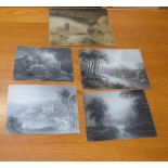 English School (18th/19th century), Landscapes, group of five black chalk/pastel sketches,