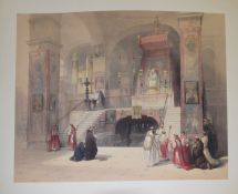 After David Roberts, RA, Chapel of Elijah on Mount Korel, coloured lithograph, with two similar,