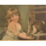 After J Russell, engraved by C Knight, Girl with rabbit, coloured aquatint, published 1792, 27 x