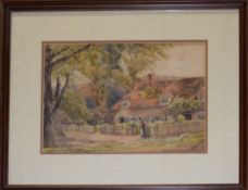 E A Jones, Cottage at Bisham, watercolour, signed and inscribed "Bisham", 23 x 34cm