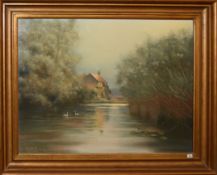 David F Dane, "The Cottage by the Ant", oil on board, signed lower left, 34 x 44cm