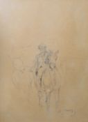 Circle of Sir Alfred J Munnings, Figure on horseback, pencil drawing, bears signature lower right,