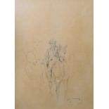 Circle of Sir Alfred J Munnings, Figure on horseback, pencil drawing, bears signature lower right,