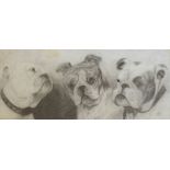 E P, "Faith, Hope and Charity (3 bulldogs)", pencil drawing, initialled lower right, 24 x 59cm