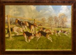 Charles Clifford Turner, Hunting scene, oil on board, signed lower right, 50 x 75cm