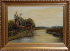 English School (19th/20th century), "Drainage Mill on the Ant, Stalham, 1904", oil on canvas,