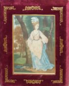 After Gainsborough, Lady in woodland, coloured print, 41 x 28cm, in cushioned velvet frame