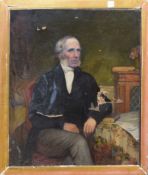 English School (19th Century), Portrait of a seated gent, oil on canvas, 60 x 50cm A/F