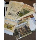 Folder of assorted watercolours, prints etc